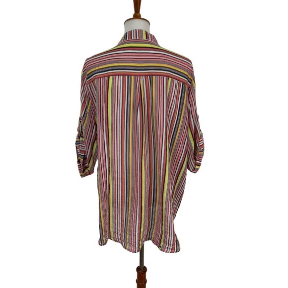 Francis Cabrel Shirt Top Large Stripe 34 Sleeve Boho Popover Retro - Picture 4 of 5